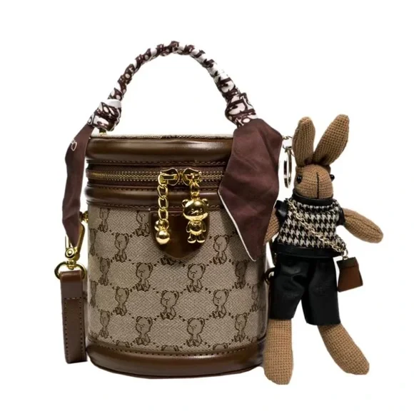 Cocoa Luxe  Bear & Bunny Charm Bucket Bag” - Picture 2 of 6